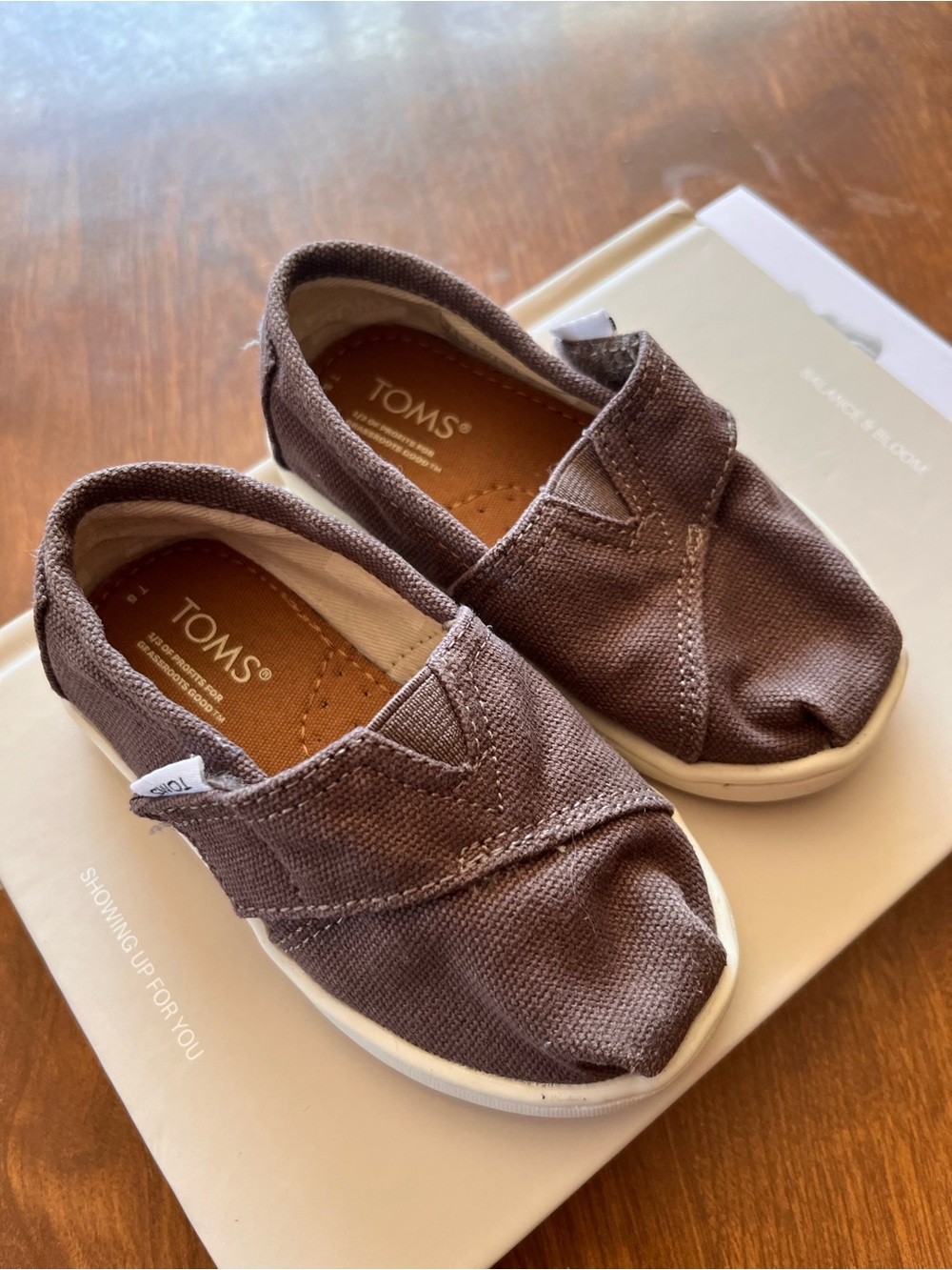 TOMS Kids Slip-On Sneakers in Brown Canvas with White Sole